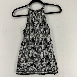 Max Studio Halter Sleeveless Top Blouse Floral Summer XS Black